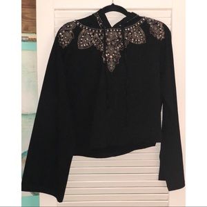 Embellished Cropped Sweatshirt With Hood